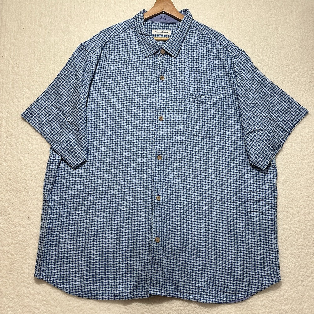 Tommy Bahama TB93 100% Silk Royal Indigo Shasta Shores Check Shirt Sz XXXL/TTG